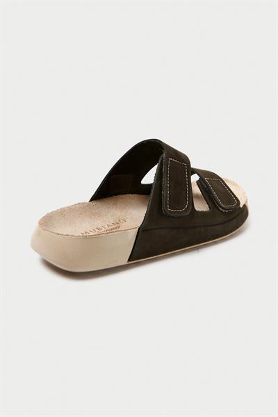 Mubiano Hakiki Deri Summer Kadın Çift Bantlı Nubuk Özel Taban Haki Terlik - MSSR26-HK