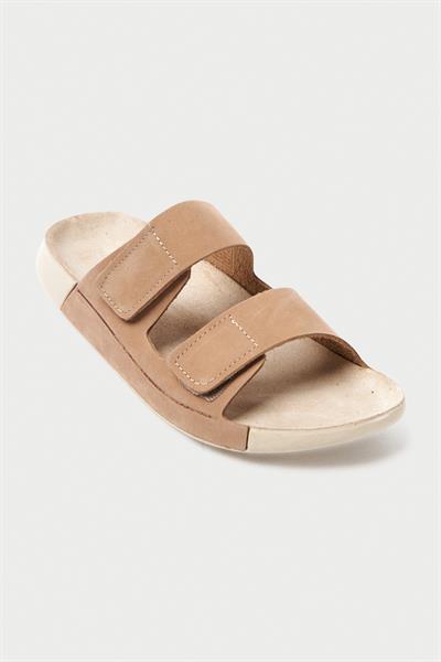 Mubiano Hakiki Deri Summer Kadın Çift Bantlı Nubuk Özel Taban Bej Terlik - MSSR26-BJ