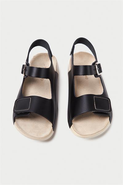 Mubiano Hakiki Deri Summer Kadın Özel Taban Siyah Sandalet -MSSR90-S