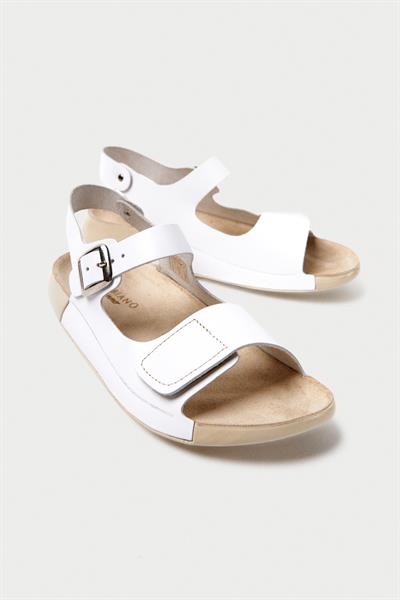 Mubiano Hakiki Deri Summer Kadın Özel Taban Beyaz Sandalet -MSSR90-B
