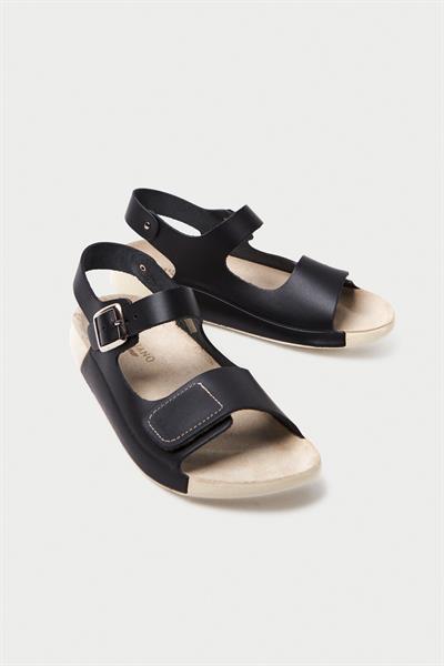 Mubiano Hakiki Deri Summer Kadın Özel Taban Siyah Sandalet -MSSR90-S