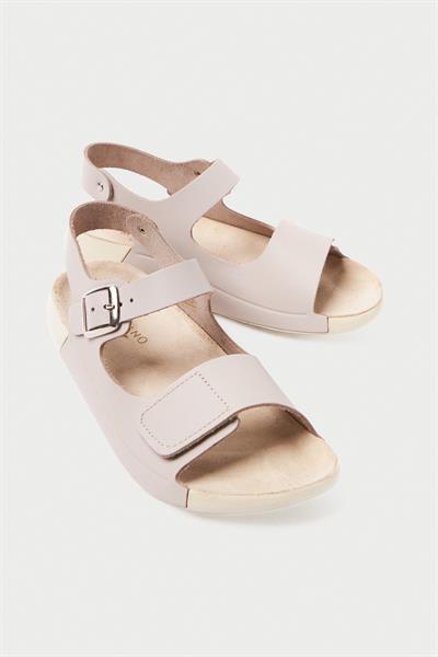 Mubiano Hakiki Deri Summer Kadın Özel Taban Bej Sandalet -MSSR90-BJ