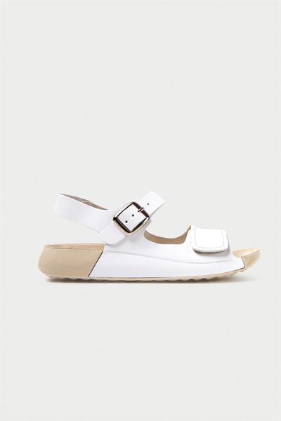 Mubiano Hakiki Deri Summer Kadın Özel Taban Beyaz Sandalet -MSSR90-B