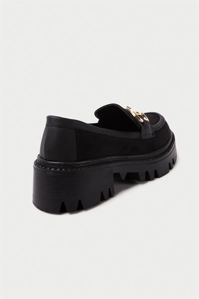 Mubiano MB1170-S Kalın Taban Lüx Süet Tokalı Siyah Kadın Kolej Loafer