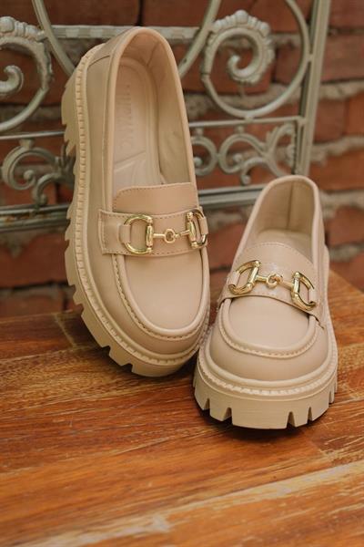 Mubiano MB1180-N Kalın Taban Nude Tokalı Kadın Kolej Loafer