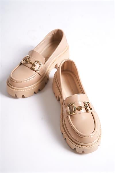 Mubiano MB1180-N Kalın Taban Nude Tokalı Kadın Kolej Loafer