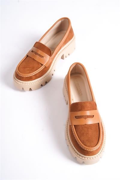 Mubiano MB1190-TB Kalın Taban Lüx Süet Taba Kadın Kolej Loafer
