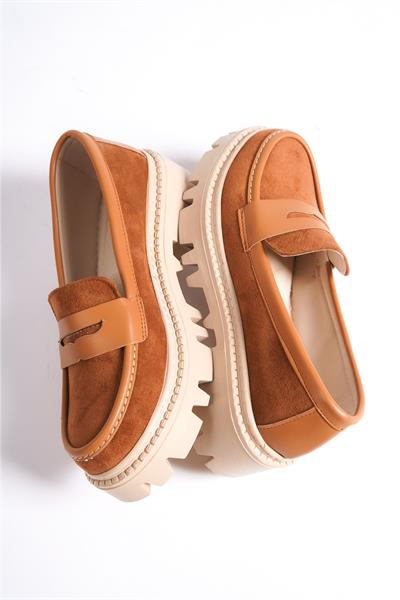 Mubiano MB1190-TB Kalın Taban Lüx Süet Taba Kadın Kolej Loafer