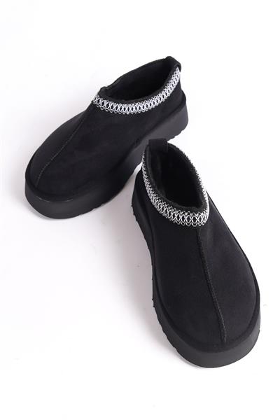 Mubiano MB4040-S Kadın Kışlık Kalın Taban İçi Kürklü Süet Siyah Terlik & Ev Ayakkabısı