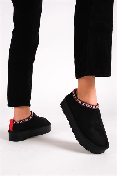 Mubiano MB4040-S Kadın Kışlık Kalın Taban İçi Kürklü Süet Siyah Terlik & Ev Ayakkabısı