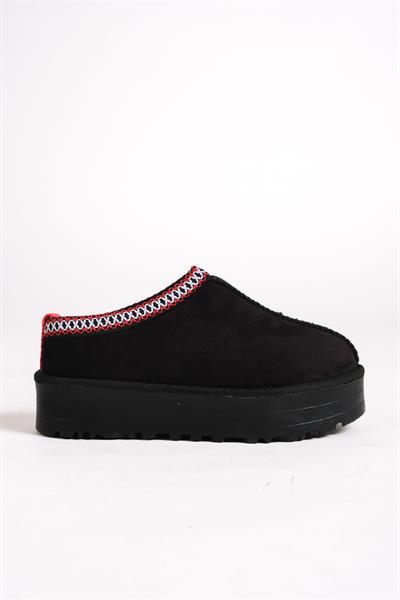 Mubiano MB4040-S Kadın Kışlık Kalın Taban İçi Kürklü Süet Siyah Terlik & Ev Ayakkabısı