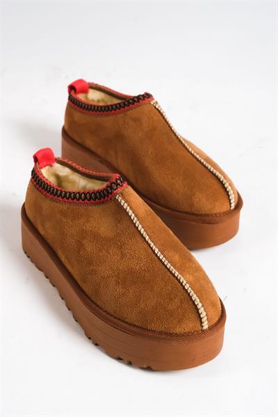 Mubiano MB4040-TB Kadın Kışlık Kalın Taban İçi Kürklü Süet Taba Terlik & Ev Ayakkabısı