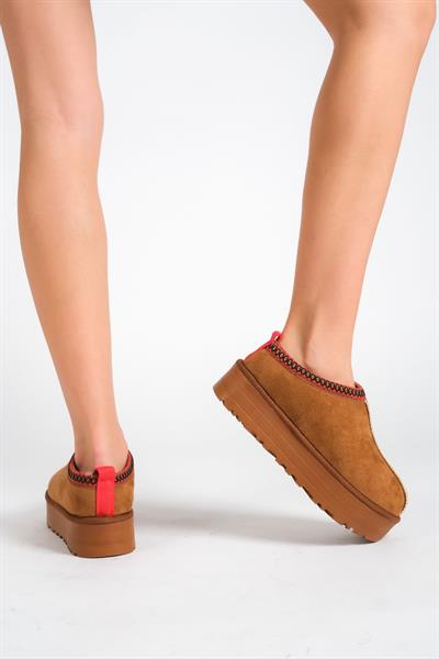 Mubiano MB4040-TB Kadın Kışlık Kalın Taban İçi Kürklü Süet Taba Terlik & Ev Ayakkabısı