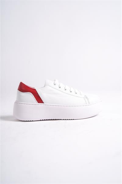 Mubiano Hakiki Deri MB6303-BK Kadın Kalın Taban Kırmızı Beyaz Sneaker & Spor Ayakkabı