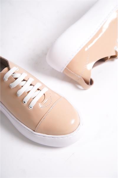 Mubiano Hakiki Deri MB6304-PR Kadın Kalın Taban Pudra Rugan Sneaker & Spor Ayakkabı