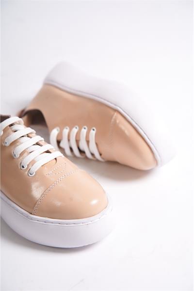Mubiano Hakiki Deri MB6304-PR Kadın Kalın Taban Pudra Rugan Sneaker & Spor Ayakkabı