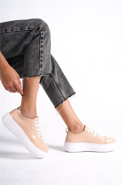 Mubiano Hakiki Deri MB6304-PR Kadın Kalın Taban Pudra Rugan Sneaker & Spor Ayakkabı