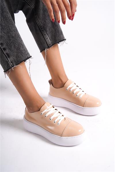 Mubiano Hakiki Deri MB6304-PR Kadın Kalın Taban Pudra Rugan Sneaker & Spor Ayakkabı