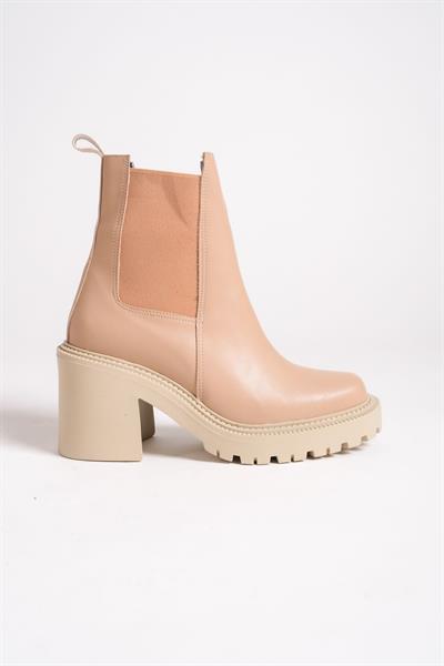 Mubiano MB7575-N Nude Kalın Taban Platformlu Kalın Topuklu Elastik Yan Bantlı Kadın Kısa Bot & Bootie