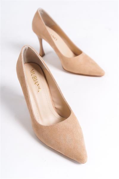 Mubiano Hakiki Deri MB970-BJ Kadın İnce 9 cm Topuklu Bej Süet Stiletto & Topuklu Ayakkabı