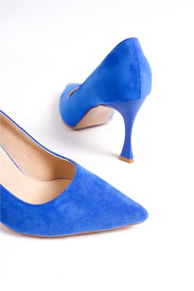 Mubiano Hakiki Deri MB970-M Kadın İnce 9 cm Topuklu Mavi Süet Stiletto & Topuklu Ayakkabı