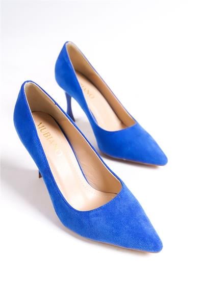 Mubiano Hakiki Deri MB970-M Kadın İnce 9 cm Topuklu Mavi Süet Stiletto & Topuklu Ayakkabı
