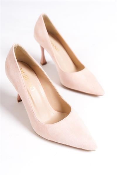 Mubiano Hakiki Deri MB970-PD Kadın İnce 9 cm Topuklu Pudra Süet Stiletto & Topuklu Ayakkabı