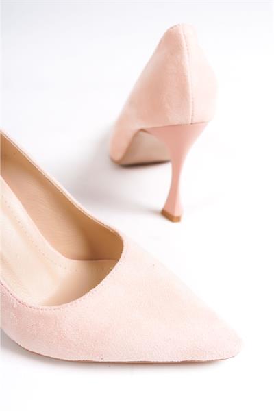 Mubiano Hakiki Deri MB970-PD Kadın İnce 9 cm Topuklu Pudra Süet Stiletto & Topuklu Ayakkabı