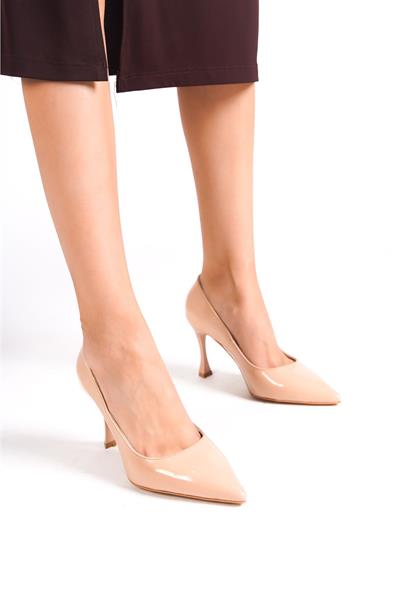 Mubiano Hakiki Deri MB972-N Kadın İnce 9 cm Topuklu Rugan Nude Stiletto & Topuklu Ayakkabı