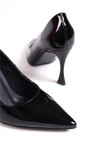Mubiano Hakiki Deri MB972-S Kadın İnce 9 cm Topuklu Rugan Siyah Stiletto & Topuklu Ayakkabı