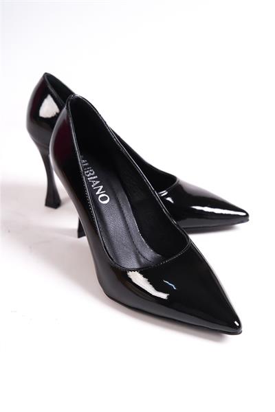 Mubiano Hakiki Deri MB972-S Kadın İnce 9 cm Topuklu Rugan Siyah Stiletto & Topuklu Ayakkabı
