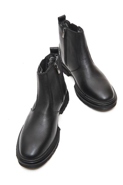 Mubiano Hakiki Deri MBBLC22508-S Siyah İçi Kürklü Fermuarlı Lastik Detaylı Erkek Klasik Bot