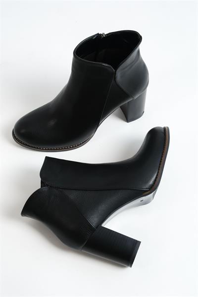 Mubiano MBBRZ3333-S Kadın Siyah Kalın Topuklu Oval Burun Kısa Bot & Bootie