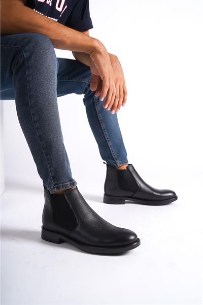 Mubiano Hakiki Deri MBCN1-S Siyah Kauçuk Taban Lastik Detaylı Erkek Bot & Postal