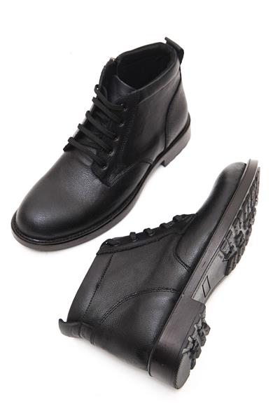 Mubiano Hakiki Deri MBCN2-S Siyah Kauçuk Taban Bağcık Detaylı Erkek Bot & Postal