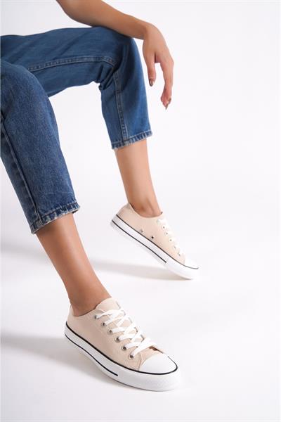 Mubiano MBCVS100BJ Düz Taban Bağcıklı Kadın Bej Bez Spor Ayakkabı & Sneaker
