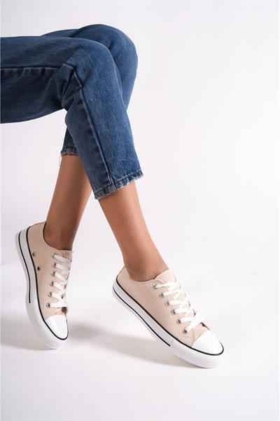 Mubiano MBCVS100BJ Düz Taban Bağcıklı Kadın Bej Bez Spor Ayakkabı & Sneaker