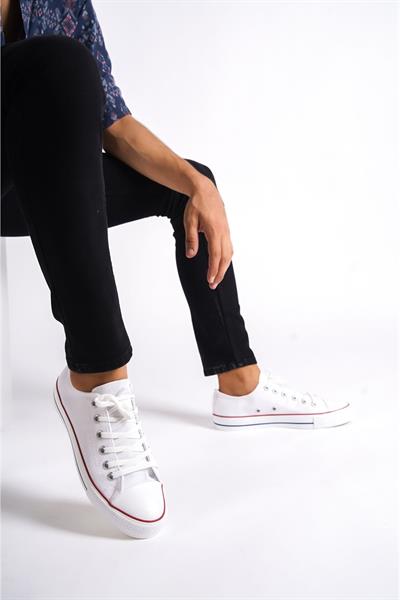 Mubiano MBCVS200B Düz Taban Bağcıklı Erkek Beyaz Bez Spor Ayakkabı & Sneaker