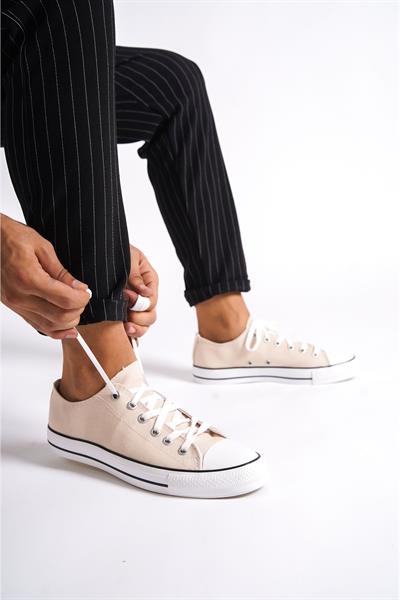 Mubiano MBCVS200BJ Düz Taban Bağcıklı Erkek Bej Bez Spor Ayakkabı & Sneaker