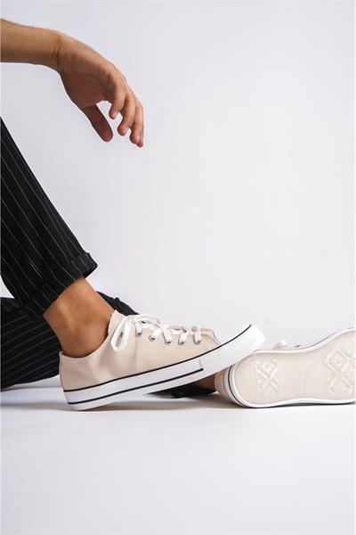Mubiano MBCVS200BJ Düz Taban Bağcıklı Erkek Bej Bez Spor Ayakkabı & Sneaker