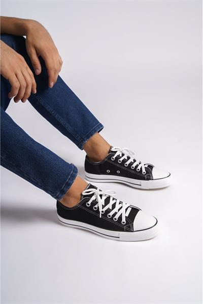 Mubiano MBCVS200S Düz Taban Bağcıklı Erkek Siyah Bez Spor Ayakkabı & Sneaker