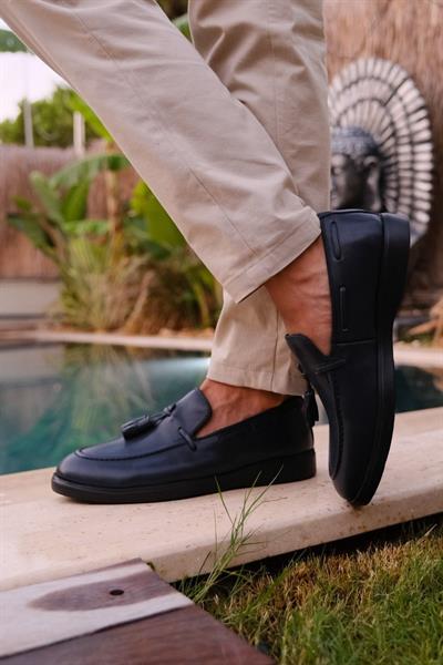 Mubiano Hakiki Deri MBD100-LCV Lacivert Püsküllü Erkek Loafer & Günlük Ayakkabı