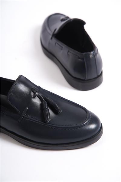 Mubiano Hakiki Deri MBD100-LCV Lacivert Püsküllü Erkek Loafer & Günlük Ayakkabı