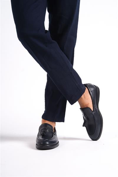 Mubiano Hakiki Deri MBD100-LCV Lacivert Püsküllü Erkek Loafer & Günlük Ayakkabı