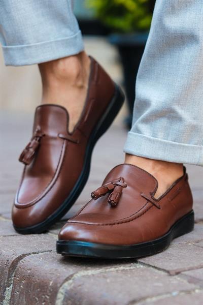 Mubiano Hakiki Deri MBD100-TB Taba Püsküllü Erkek Spor Ayakkabı & Loafer