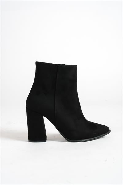Mubiano MBESS2-S Kadın Siyah Süet Kalın Topuklu Fermuarlı Bot & Bootie