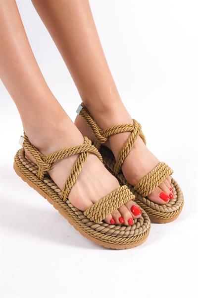 Mubiano MBFRD22105-K Kadın Platform Halat İp Sandalet