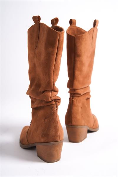 Mubiano MBHJ290-TB Taba Süet Kısa Kalın Topuklu Kadın Körüklü Bot & Bootie