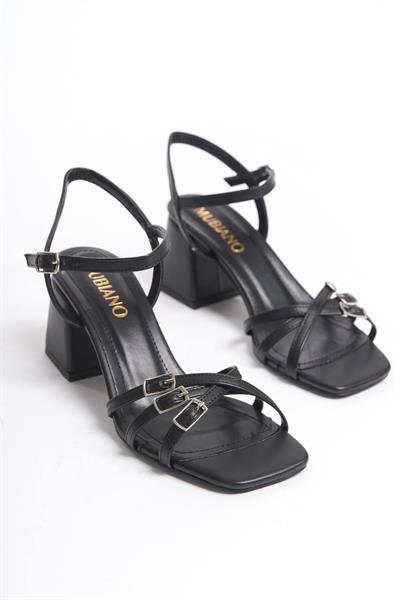 Mubiano MBHRN502-S Kadın Arkası Açık Toka Detay Siyah Topuklu Ayakkabı