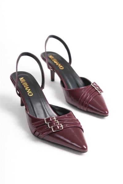 Mubiano MBHRN720-BRD Kadın Arkası Açık Sivri Burun Rugan Bordo Stiletto & Topuklu Ayakkabı